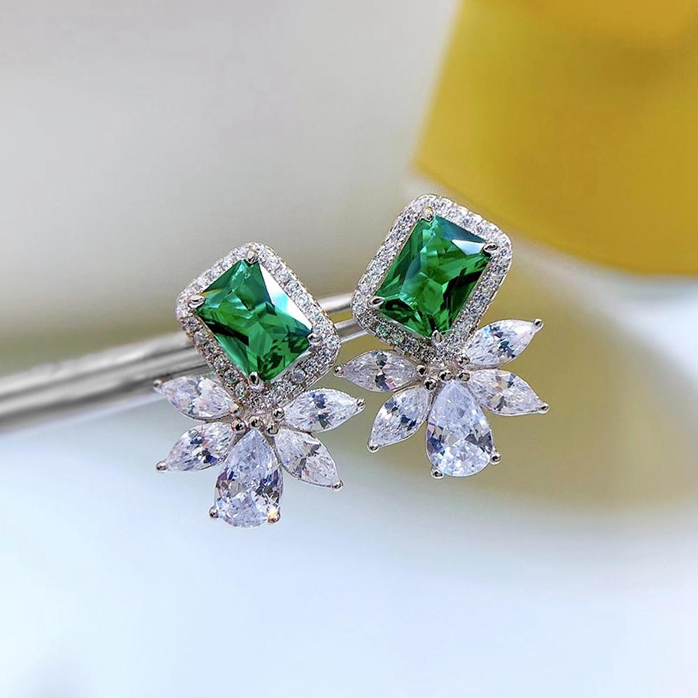 Серьги-гвоздики из белого золота 18 карат, 5 * 7 мм, изумрудный сапфир, граненый драгоценный камень, юбилейные ювелирные изделия из стерлингового серебра 925 пробы