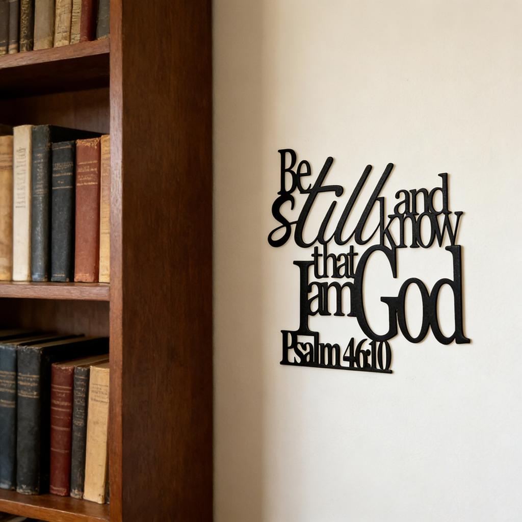 Decorative Metal Wall Art Psalm 46 10 Inspirational Quote Iron Typography Home Wall Decor Minimalist Style Religious Scripture Design
