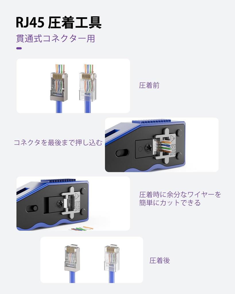 VCE Инструмент для обжима RJ45 Проникающий тип RJ45 Помехоустойчивый Легко совместимый + Разъемы, Набор из 25 штук, CAT6, CAT5E, CAT5, Экранированный, Предотвращение, Разводка,