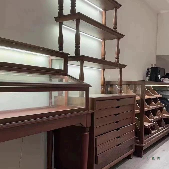 Chinese Style Jade Jewelry and Crystal Display Stand - Retro Storage Cabinet for Nail Salons