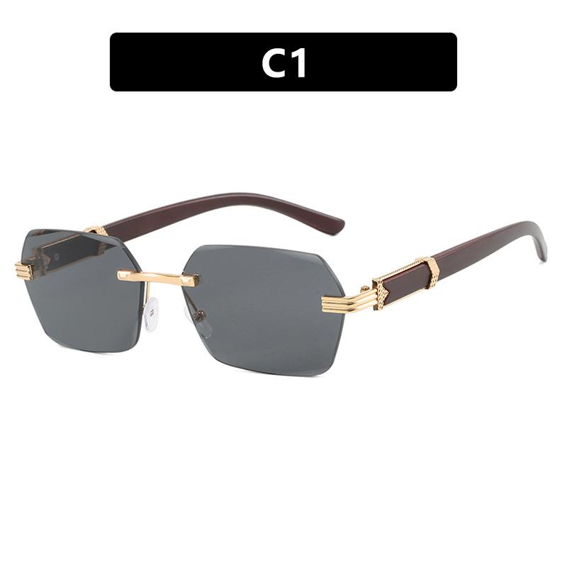 Трендовые безободковые солнцезащитные очки неправильной квадратной формы с маленькими дужками под дерево