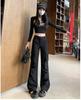 Spring 2025 Women's Black High-Waist Slim Fit Flared Workwear Pants