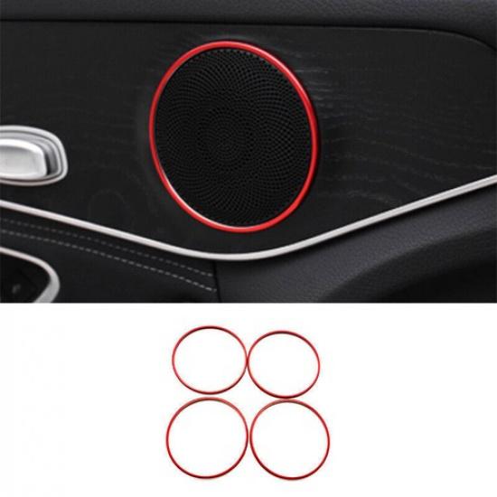 For Mercedes-Benz GLC 2016- Aluminum Red Inner Door Horn Frame Cover Trim 4X