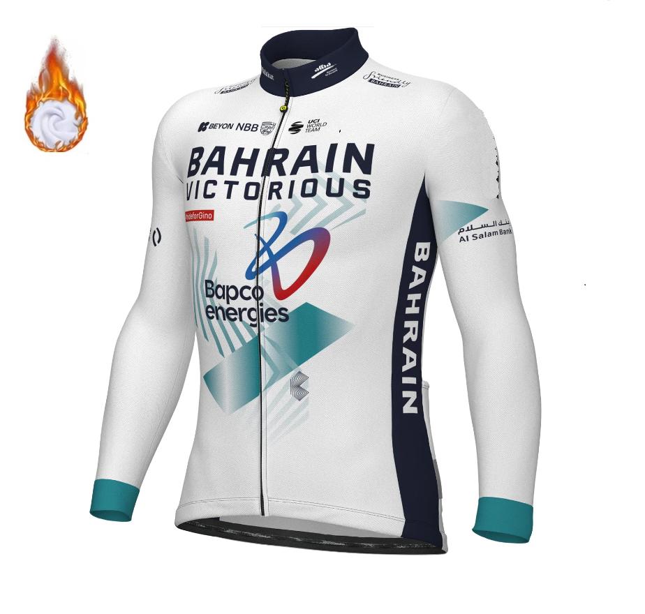 2026 Winter Fleece Warm Cycling Suit Set BAHRAIN VICTORIOUS TEAM Cycling Jersey Long Sleeve Bicycle Clothing with Bib PANTS Ropa Ciclismo