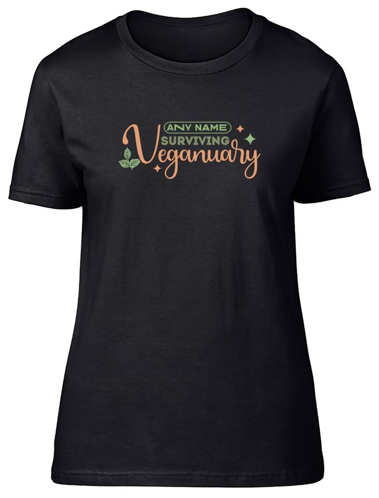 Personalised Surviving Veganuary Funny Vegan Womens T-Shirt Ladies Gift Tee