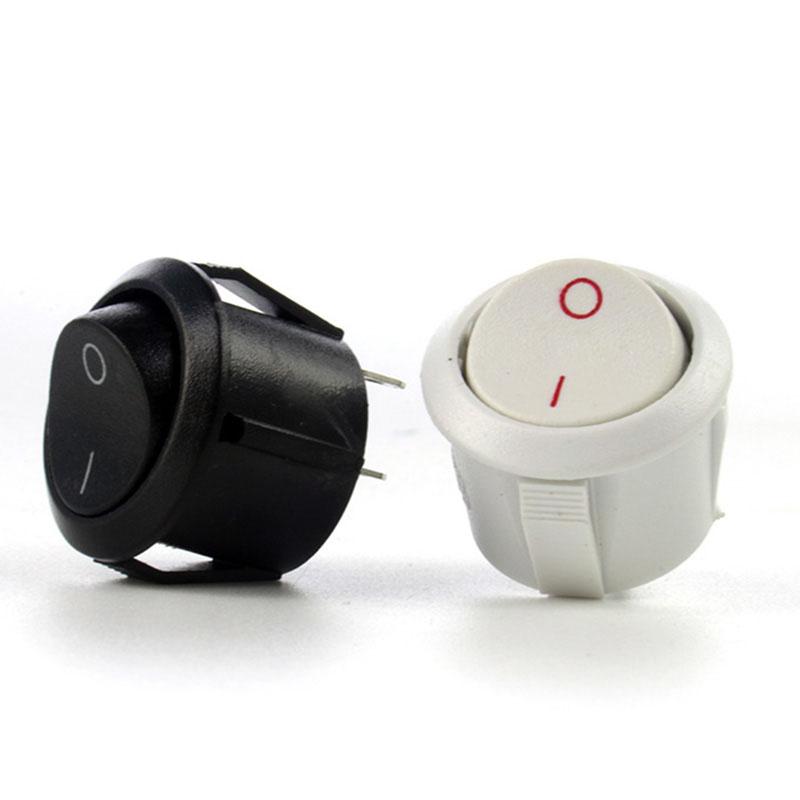 2/5pcs Black White 2PIN ON/OFF Round Rocker Toggle Power Button Switch 6A/250VAC 10A 125V AC Cap with Plastic Push