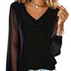 New Women's Solid Color V-neck Mesh Rhinestone Long Sleeve T-shirt, Casual Top for Women European American Fashion