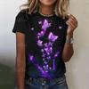 Женская футболка с принтом бабочки 3D, фиолетовая, с круглым вырезом, повседневная, женская, градиентная, топ Harajuku для девочек, с коротким рукавом, модная одежда