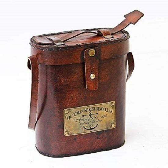 Antique Victorian Marine Brass Leather Binocular Sailor Instrument