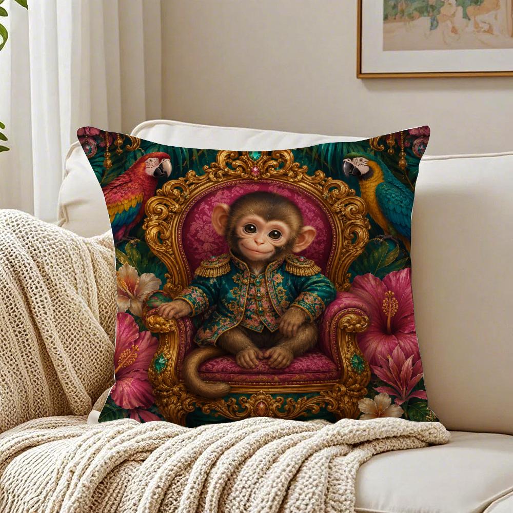 Funny Cute Monkey Cushion Cover Breathable Organic Short Plush Cushion Covers Machine Washable Wrinkle-Resistant Soft Durable