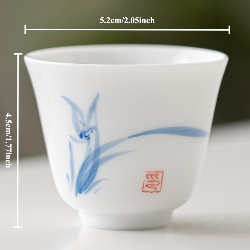 2-1pcs Underglaze Hand-painted Ceramics Teacup White Porcelain Master Cup Small Tasting Personal Tea Mug Zen Kung Fu Teaware