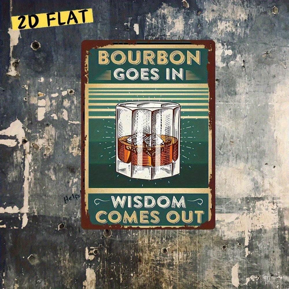 Винтажный знак из металла с надписью "Vintage Wisdom Comes Out Bourbon Whiskey" 12x8 дюймов, деревенский алюминиевый декор для стен, ретро жестяная табличка с кубиками льда, искусство для бара