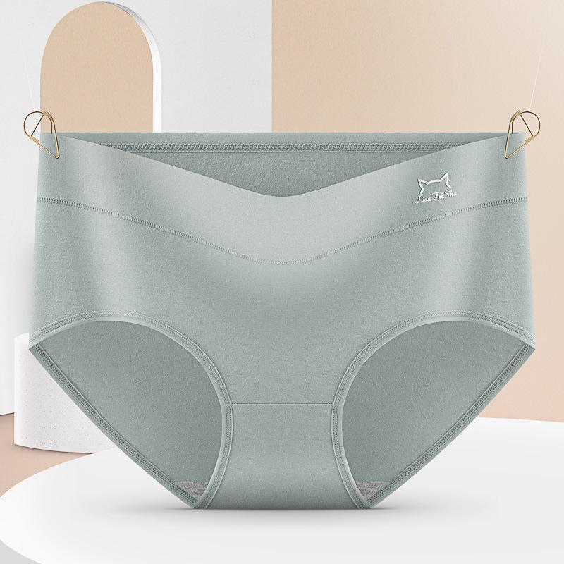 Graphene Women's Mid-Waist Pure Cotton Panties with Antibacterial Crotch, Plus Size Tummy Control, and Hip Lifting Briefs.