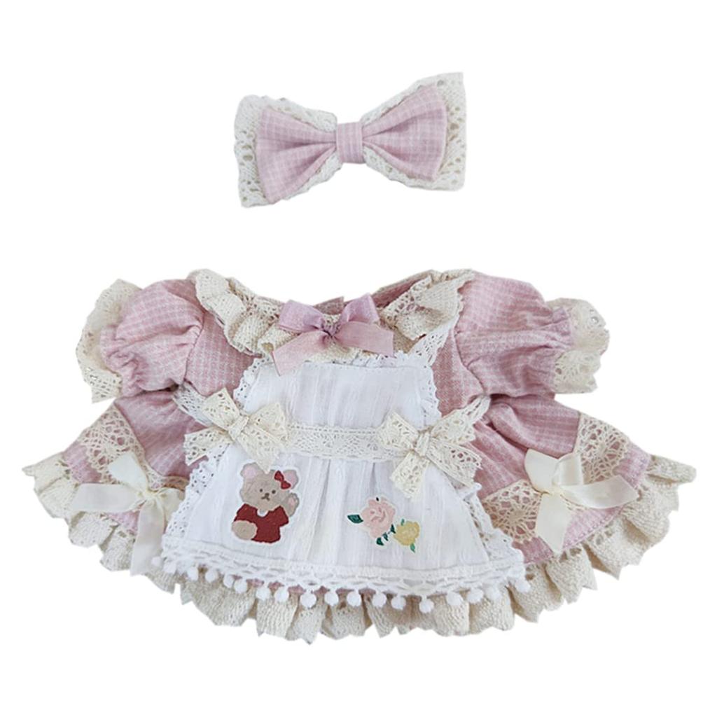 Niannyyhouse Stuffed Animal 20cm Doll Clothes Plaid Skirt Dress-up Cotton Doll Clothes (pink)