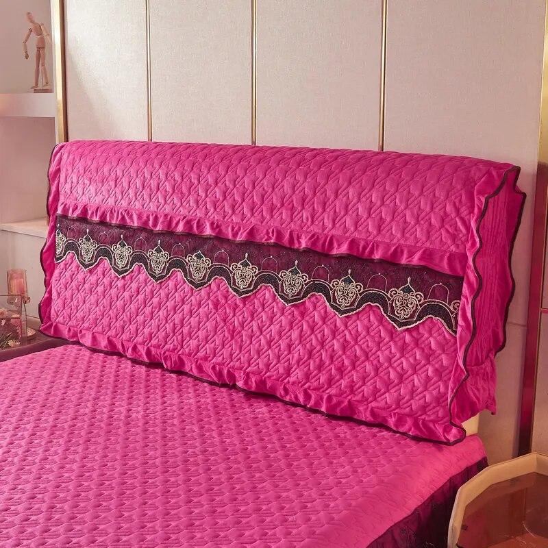 Кружевные чехлы на изголовье кровати, плюшевые бархатные двойные стеганые чехлы Queen King, защита от столкновений, полное покрытие, защита спины с карманом