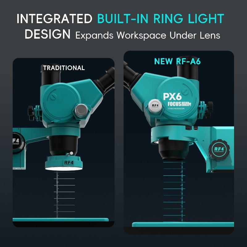 RF4 RF-A6 2in1 Microscope Stand LED Circular Lamp Triangle Anti-shake Stabilization Bracket for Phone Maintenance Repair Tool