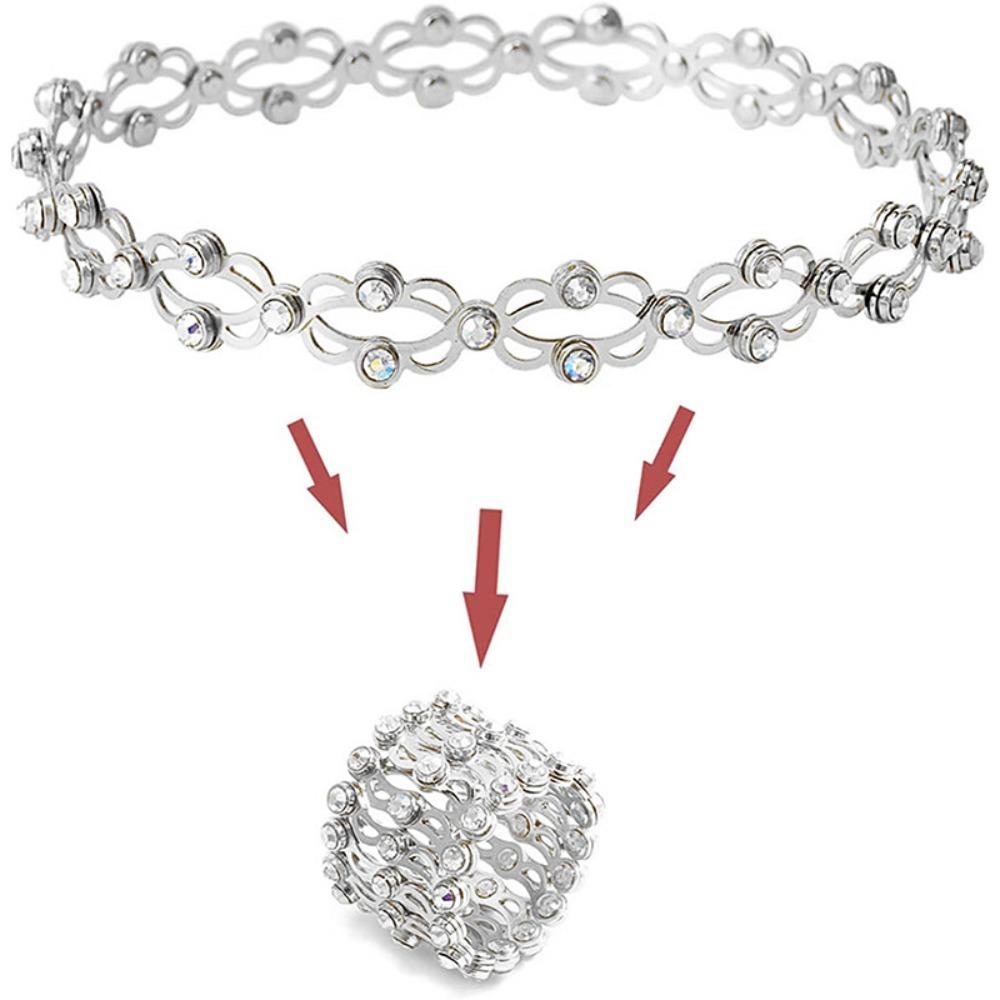 Fashion 2-in-1 Magic Expandable Ring Diamond inlay Adjustable Swirl Bracelet Deformable Magic Copper Bracelet Telescopic Ring