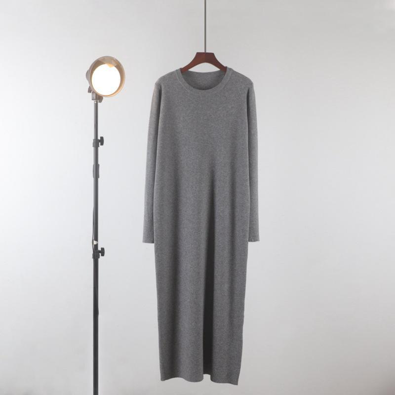 Длинное трикотажное платье-свитер в корейском стиле для женщин - свободный крой, длина до колена, идеально подходит для осени и зимы