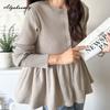 Korean Fashion Spring Autumn Women Ball Gown Knitted Coat O Neck Black Beige Brown Knitting Cardigan Elegant Feminine Ladies' Outerwear