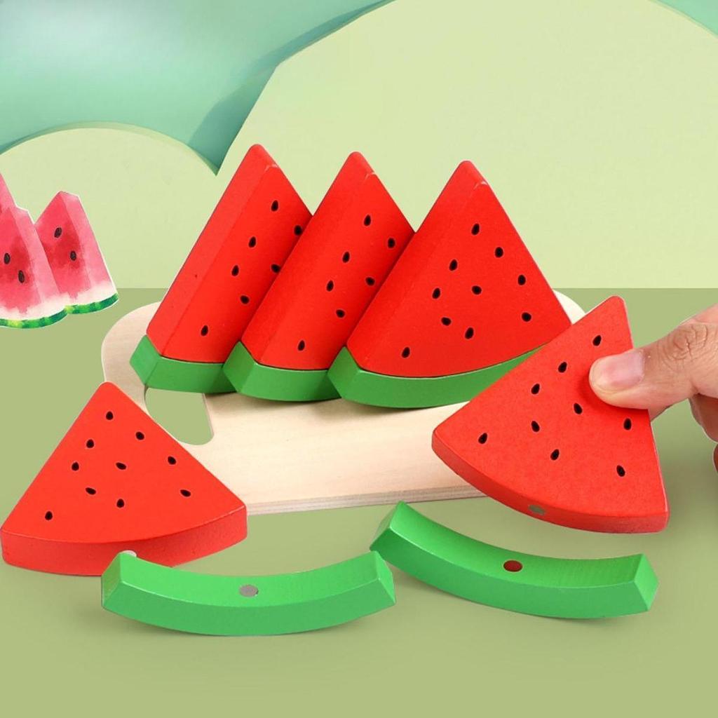 Wooden Watermelon Slices Playset for Kids - Home Kitchen Party Decor Pretend Play Educational Toy for Boys & Girls Summer Gift