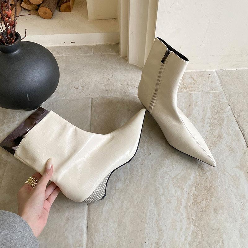 Мода Мода Остроносые Современные Женские Ботильоны На Низком Каблуке Обувь Женские Короткие Ботинки Женская Обувь На Молнии