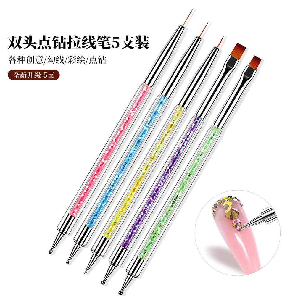 Инструменты для дизайна ногтей, двухстороннее сверло, ручка-карандаш, упаковка из 5 шт. блесток, набор ручек для рисования.