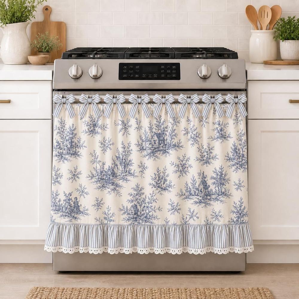 Cotton Blend Stove Cover Skirt Charming Farmhouse Stove Skirt Rustic Oven Curtain  Kitchen Decor