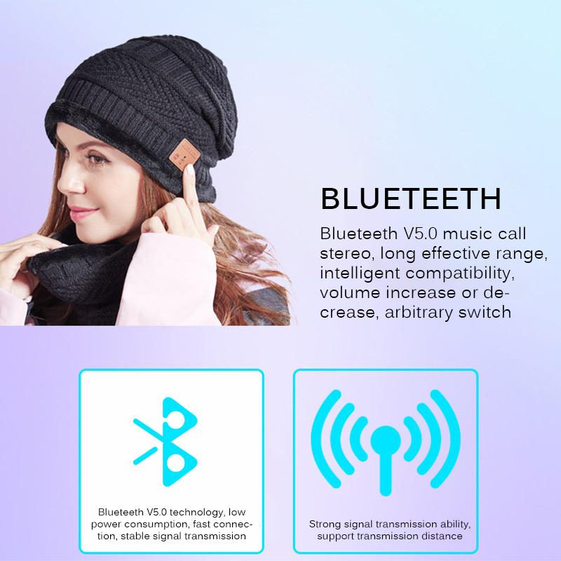 Bluetooth-шапка-бини с шарфом Bluetooth-аккумуляторная вязаная шапка с беспроводной головной убор Hands Free Зимний инструмент для бега для мужчин и женщин