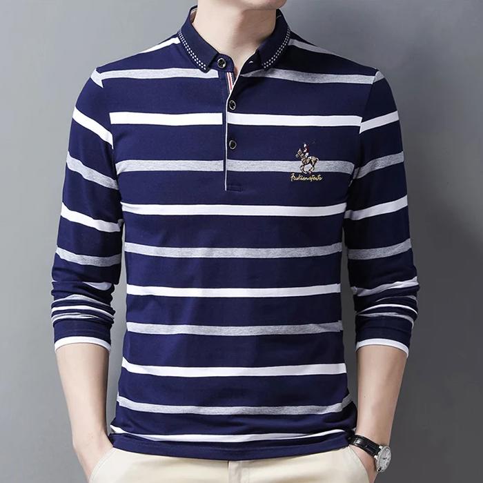 Male Polo Shirt Tops Spring Autumn Men Casual Men 'S Long Sleeve Polo Shirts Men Stripe Polos Shirt