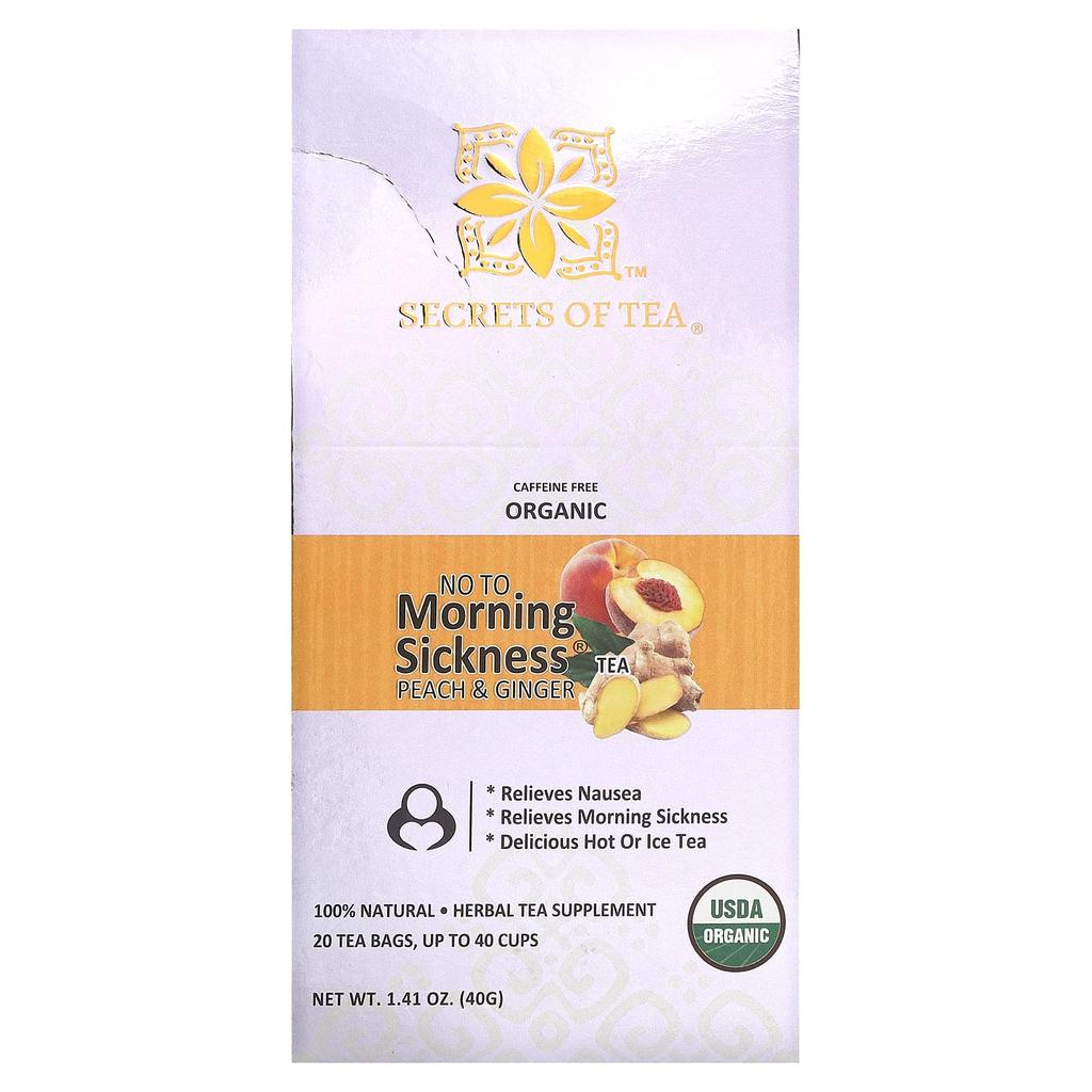 Secrets of Tea Organic Morning Sickness-Free Tea, Caffeine-Free, Peach & Ginger, 20 Tea Bags, 1.41 Oz (40 G)