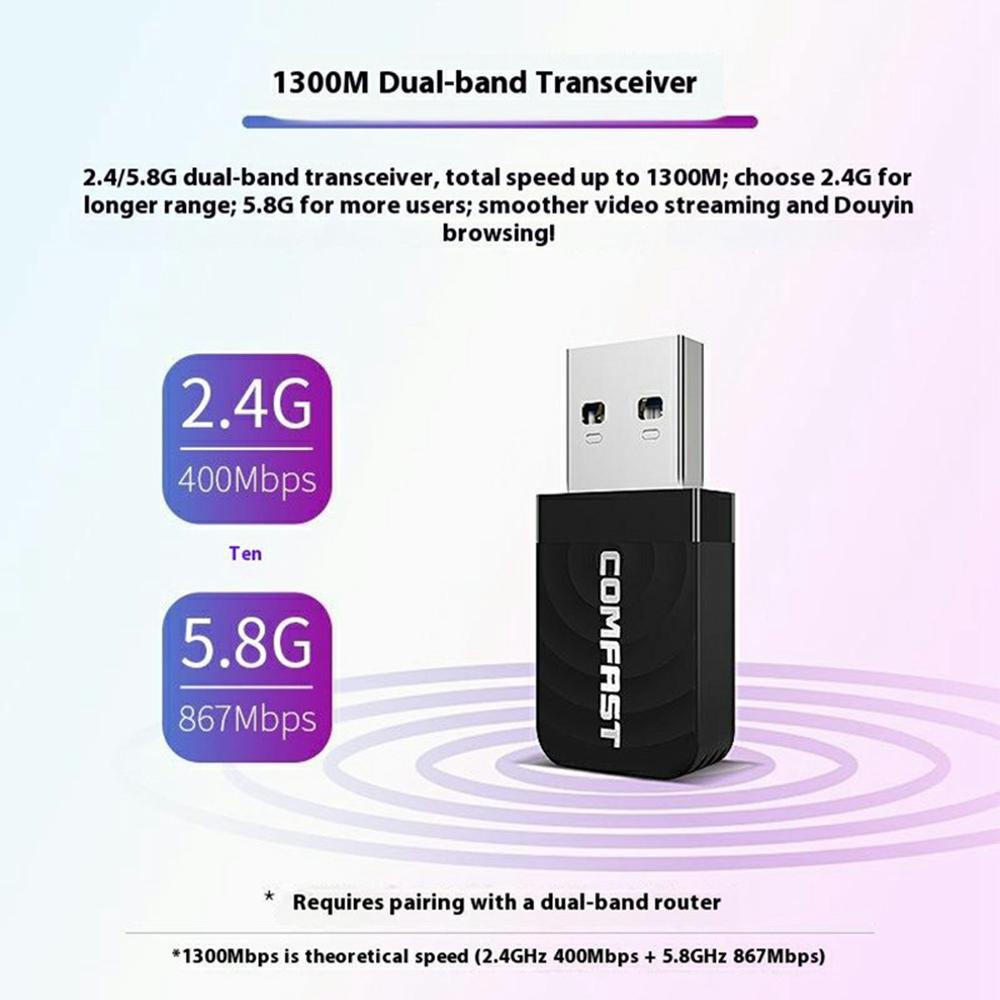 COMFAST CF-812AC For Desktop Laptop Dual Band Gigabit WiFi Adapter 1300Mbps USB 3.0 Wireless Network Card