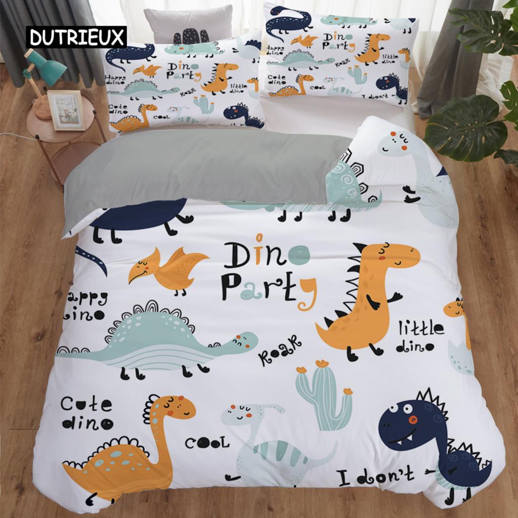 Cartoon Dinosaur Duvet Cover Animal Bedding Set Microfiber 3D Print Comforter Cover For Kids Girl Boy Bedroom Double Single Size