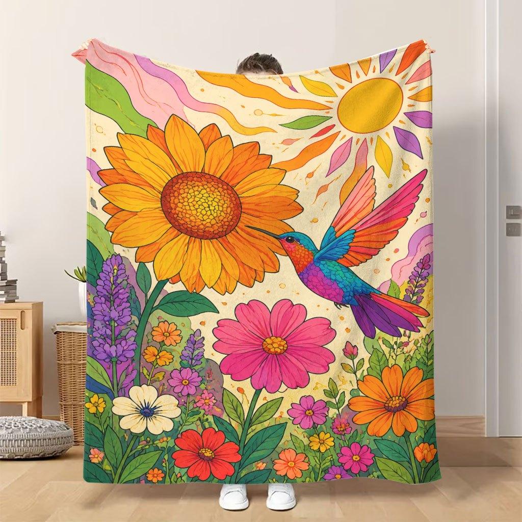 Fflannel Blanket 1pc Hummingbird And Flowers Scene Soft Comfortable and Warm This Nap Blanket/sofa Blanket Is Suitable for All Sea