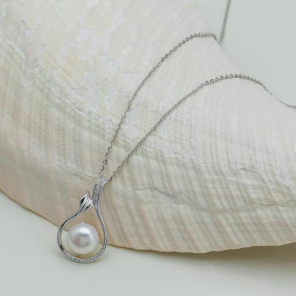 Seulement 925 Sterling Silver Freshwater Natural Pearl Pendant Necklace with Zircon Elegant Flower Design Fine Jewelry for Women