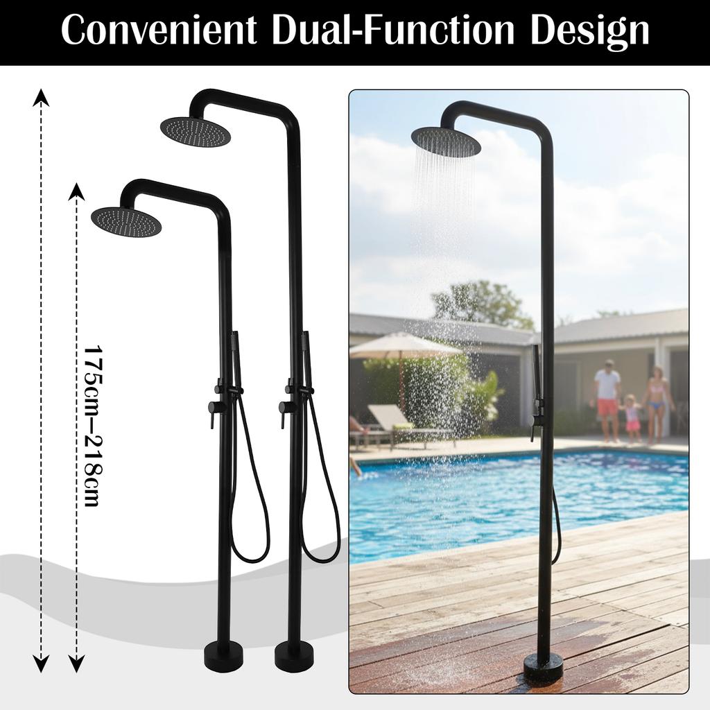 2-Function Freestanding Outdoor Shower Floor Mounted Stainless Steel Beach Shower with Showerhead for Yard Beach Poolside Garden