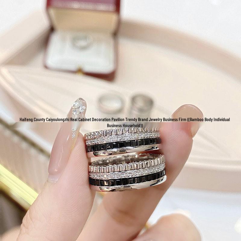 Baojia Высококлассное керамическое вращающееся кольцо для пары с черными бриллиантами - Роскошное и универсальное для мужчин и женщин