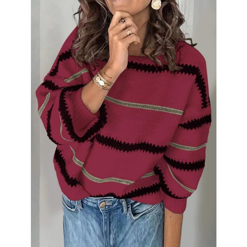 Осеннее движение Женский трикотажный свитер в металлическую полоску, свободный свитер для поездок на работу