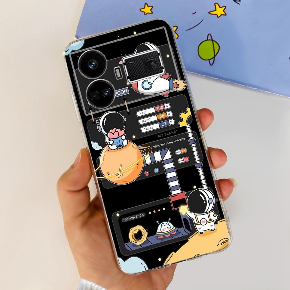 For Realme GT5 Case Clear Silicone Soft TPU Cover For OPPO Realme GT 5 RealmeGT5 Cases Flower Marble Jelly Bumper Coques