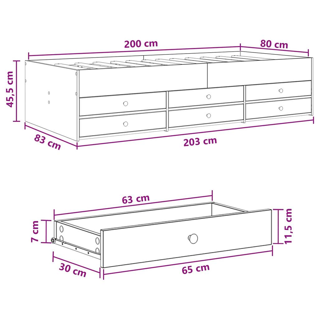 Bed Frame with Storage Engineered Wood Oak Finish 80 x 200 cm