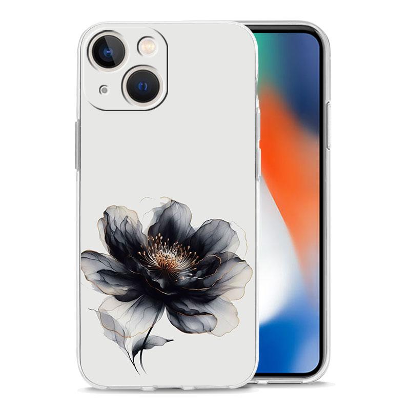Чехол для телефона iPhone 17 Air Cases iPhone 16 15 12 13 14 Pro Max SE 7 8 Plus iPhone11 Прозрачный чехол Цветок в стиле живописи тушью
