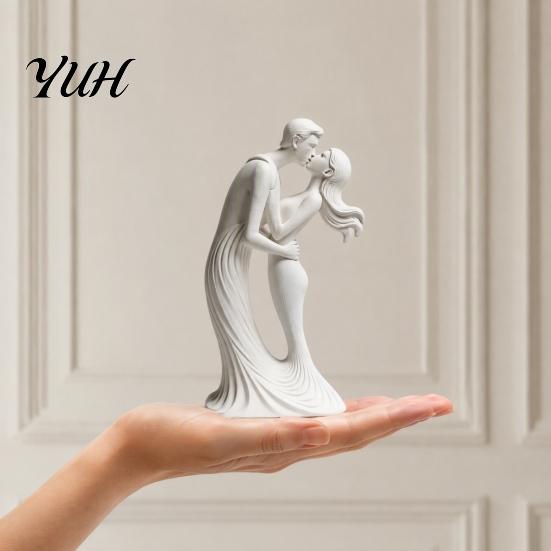Light Luxury Interior Decoration 3D Printed Kissing Couple Ornament, Modern Minimalist Love Statue, Elegant Home Accessories for Bedroom Romantic