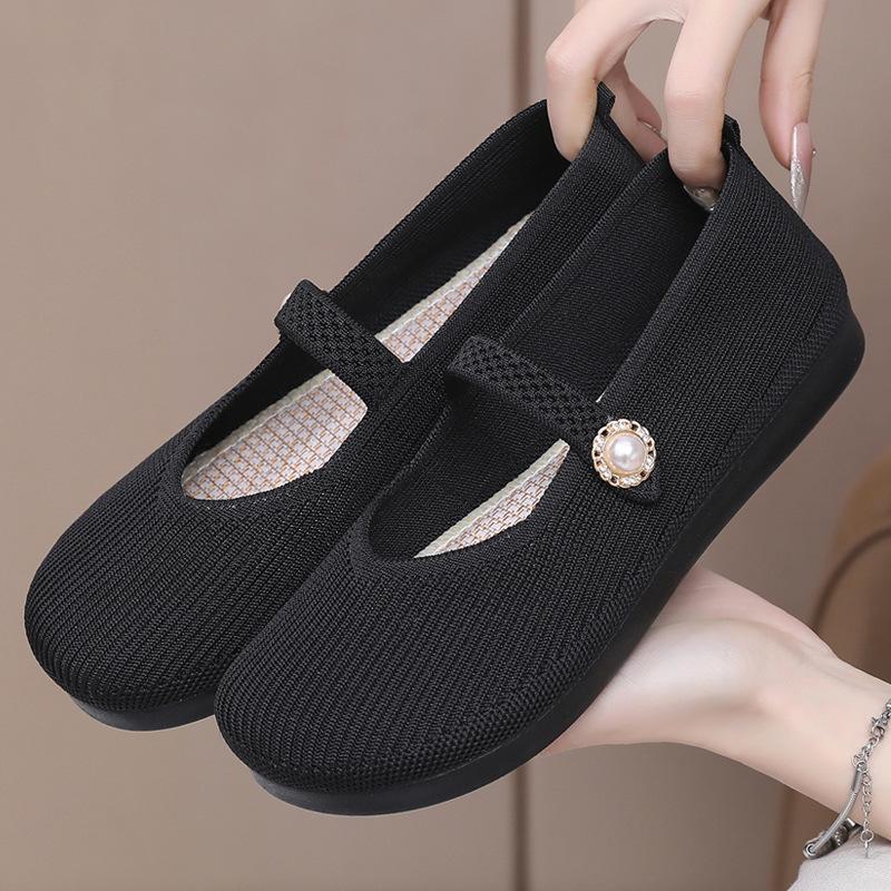 2025 новые женские туфли с дышащей плетеной поверхностью и мелким горлом, старые пекинские тканевые туфли, женская рабочая обувь, удобная мягкая подошва, обувь для мам