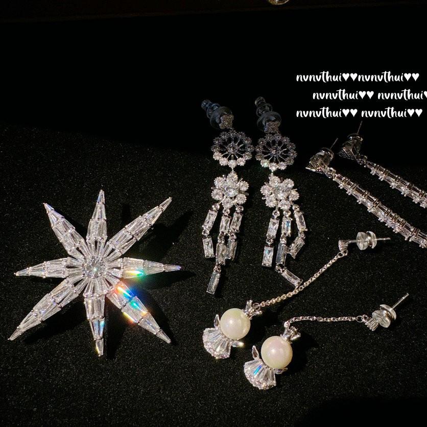 ** Comet Meteor Gem Brooch, Light Petal, 18K Gold Plated, Rich Flower Water Drop Fringe Earrings Combination