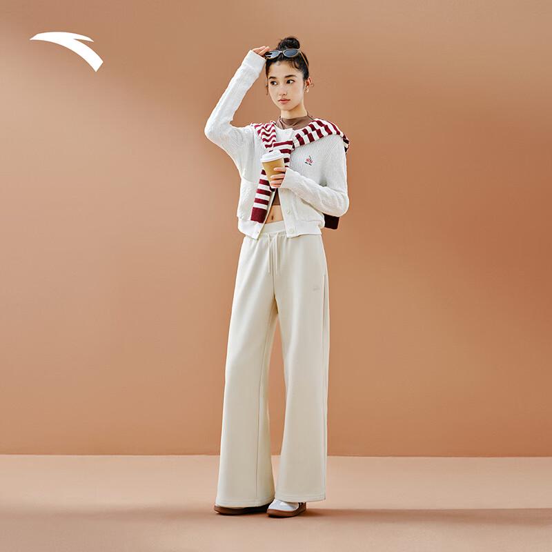 Anta Women's Fleece-Lined Straight Wide-Leg High-Waist Casual Pants