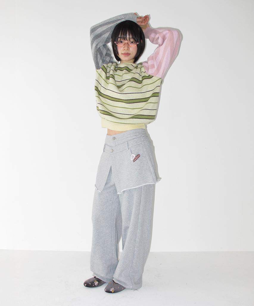 RONRON Skirt Layered Sweat Pants Gray