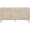 Buffet bas NESS - Mélamine Décor bois clair et blanc - 3 Portes - L 155 x P 43 x H 75 cm