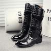Fashion Mens Knight Boots  Mid Leg Patent Leather Boots Long Military Boots for Man Waterproof Work SHoes Male Winter Platform Boot