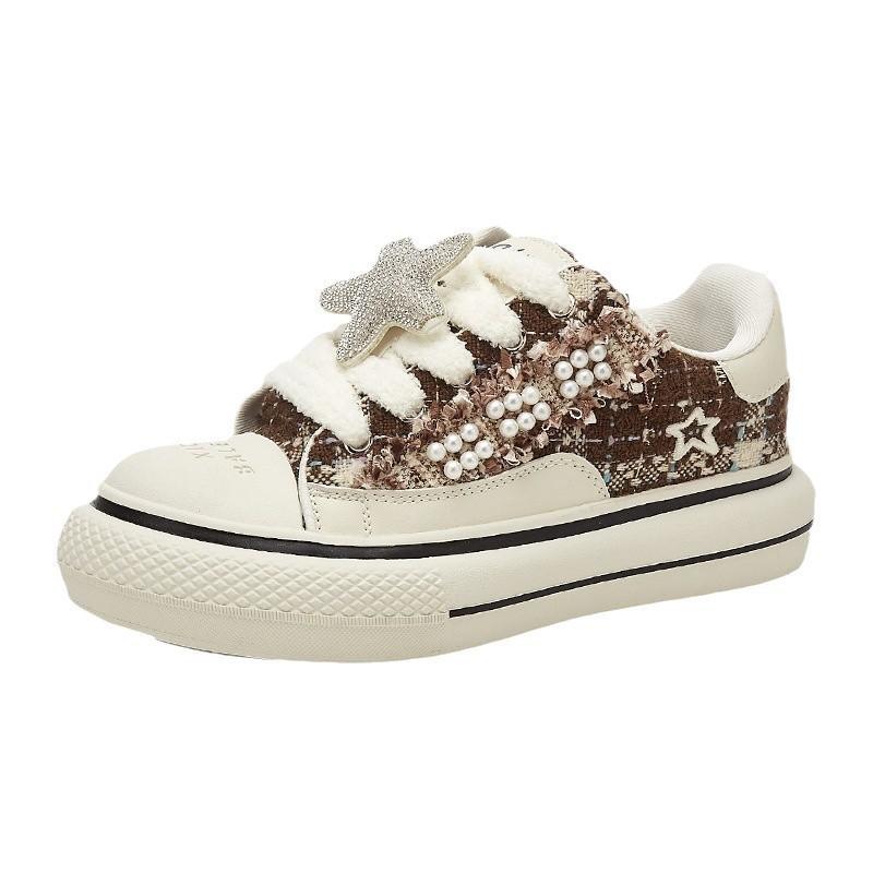 TTKJ Maillard Brown Fat Star Shoes Women's 2025 Autumn and Winter New Thick-soled Ugly Cute Student Big Head Shoes Bread Shoes