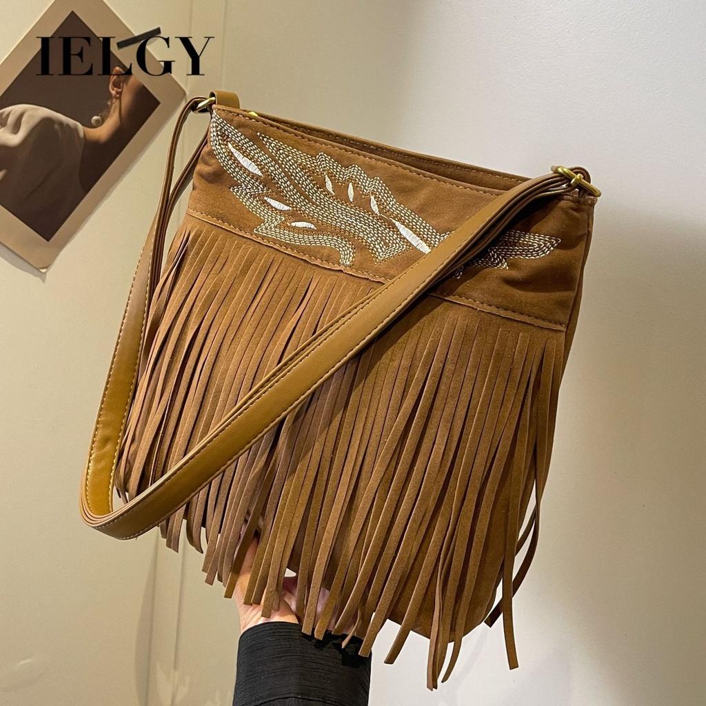 IELGY Модная матовая сумка-ведро с бахромой, сумка-мессенджер с текстурой плеча tide