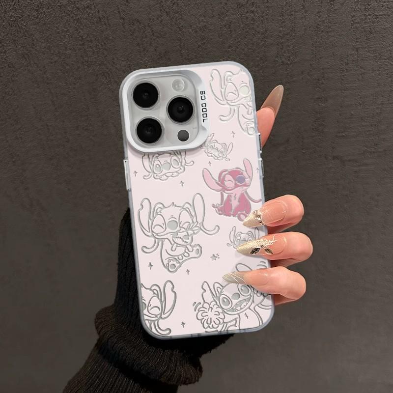 Мультяшный Стич подходит для чехла на мобильный телефон iPhone16promax 15Pro противоударный 14 цветной серебристый чехол 13 мужской XR женский X